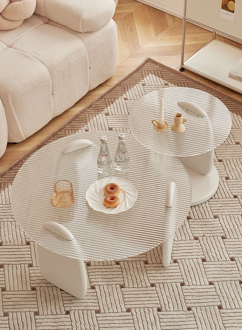 Merry Moments 2 Pcs Modern Coffee and Side Table Set Cafe Table Sofa Side Table End Table Snack Table Fshion Design for Living Room Bedroom Office Retail Tempered Glass Top Solid Wood Base - Image 1