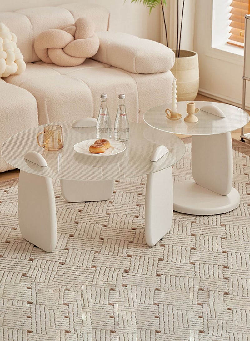 Merry Moments 2 Pcs Modern Coffee and Side Table Set Cafe Table Sofa Side Table End Table Snack Table Fshion Design for Living Room Bedroom Office Retail Tempered Glass Top Solid Wood Base - Image 3