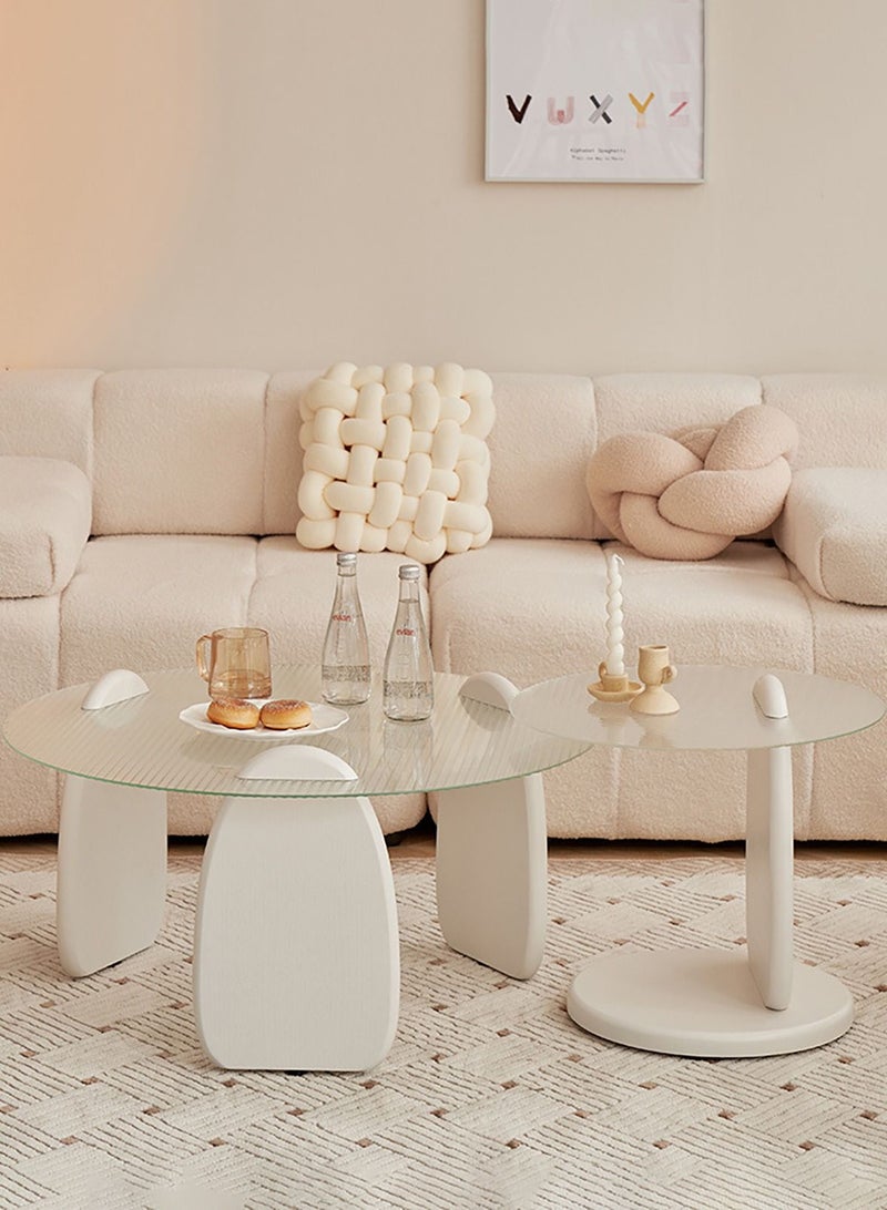 Merry Moments 2 Pcs Modern Coffee and Side Table Set Cafe Table Sofa Side Table End Table Snack Table Fshion Design for Living Room Bedroom Office Retail Tempered Glass Top Solid Wood Base - Image 2