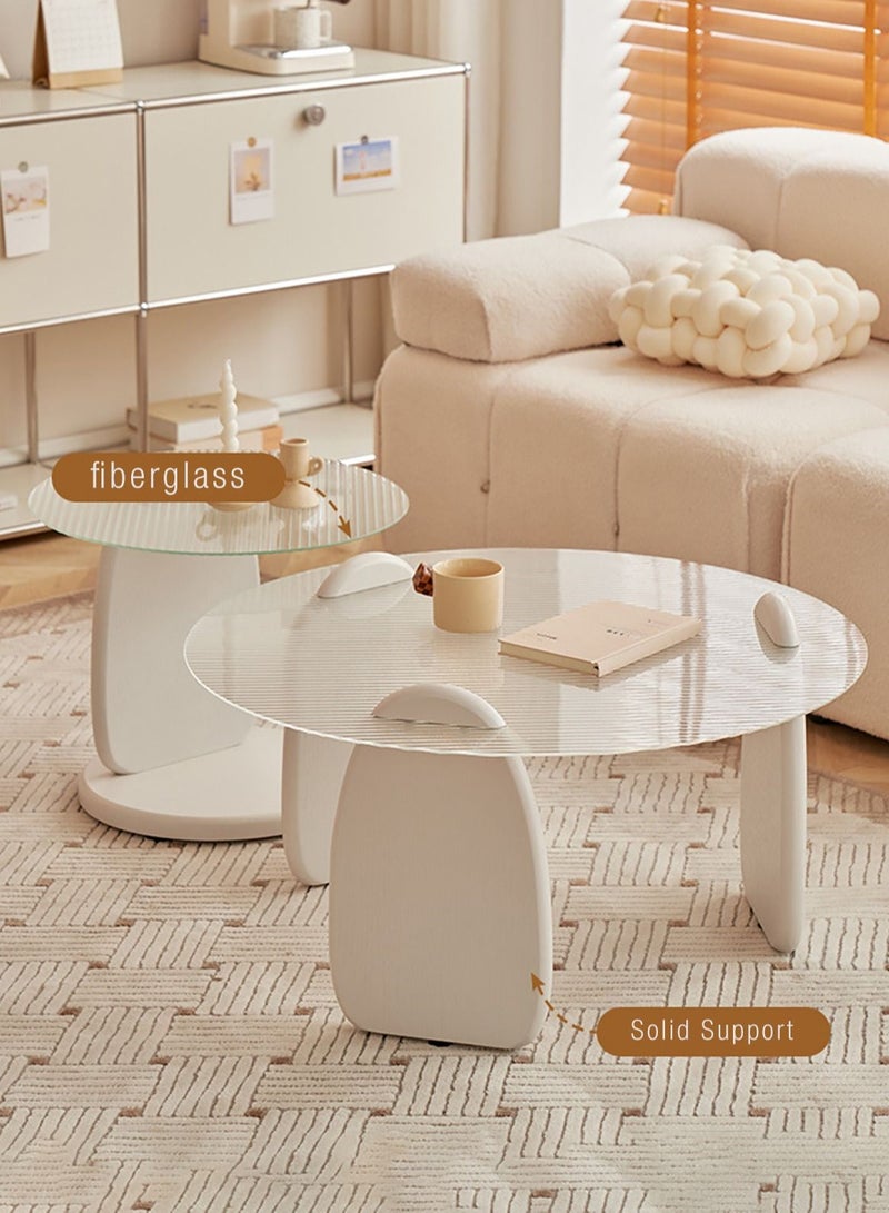 Merry Moments 2 Pcs Modern Coffee and Side Table Set Cafe Table Sofa Side Table End Table Snack Table Fshion Design for Living Room Bedroom Office Retail Tempered Glass Top Solid Wood Base - Image 4