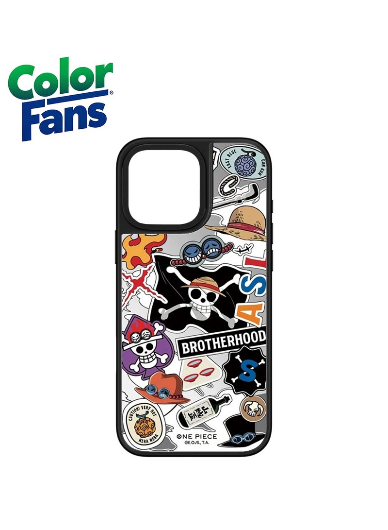 كولور فانس جراب مرآة عصري برموز القراصنة - آيفون 15 برو - أسود وأبيض مع لمسات ملونة