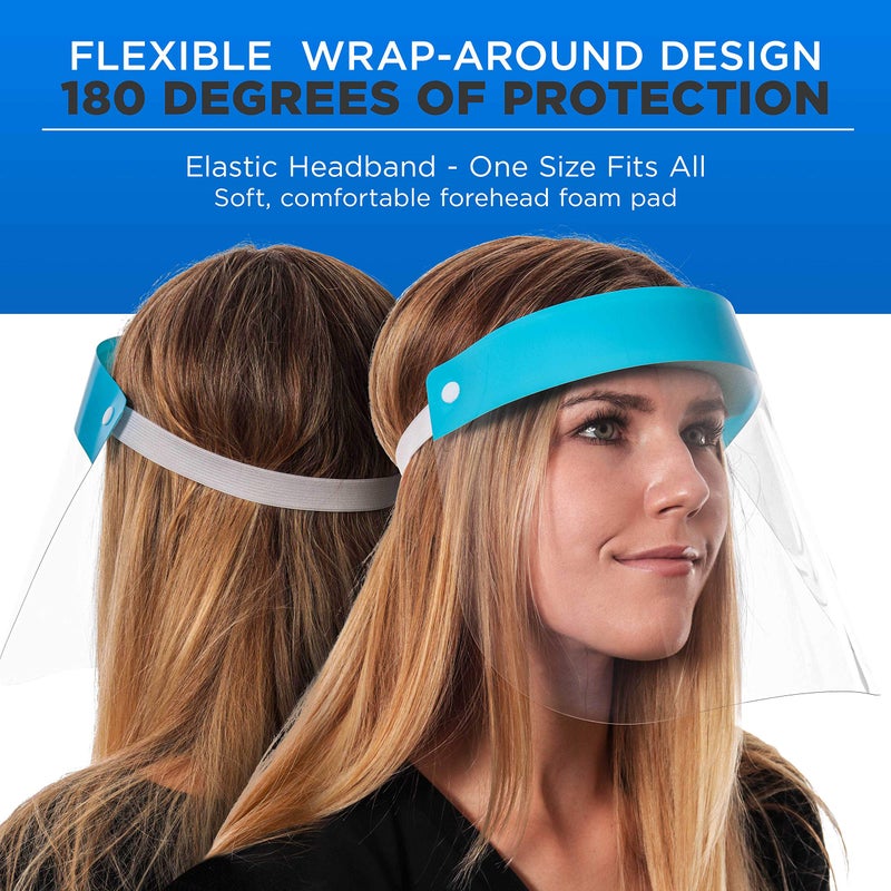 TCP Global Salon World Safety Face Shields - Ultra Clear Protective Full Face Shields to Protect Eyes  Nose and Mouth - Anti-Fog PET Plastic  Elastic Headband - Sanitary Droplet Splash Guard Cover (Pack of 4) - Image 4