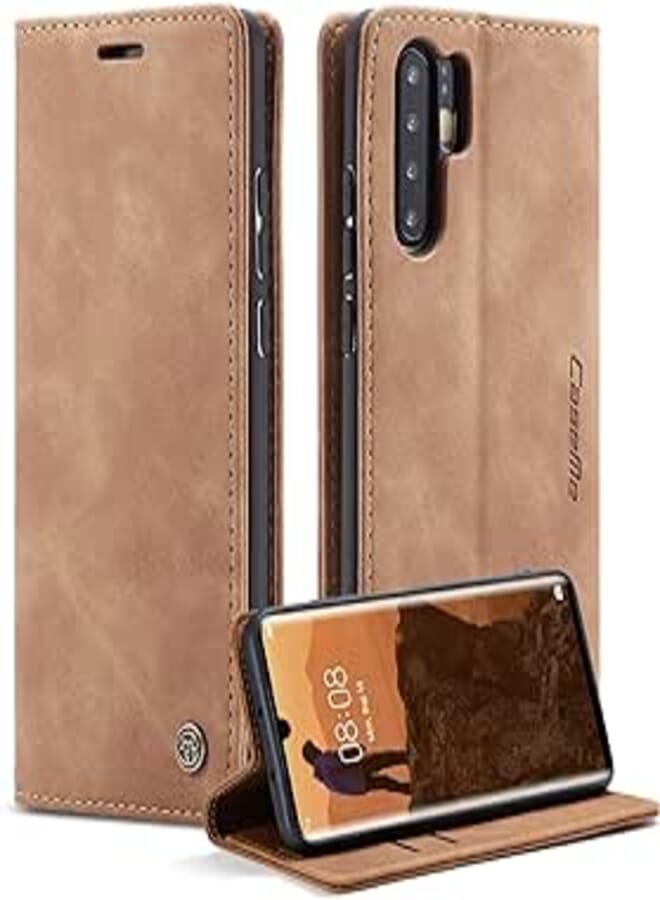 Compatible with Huawei P30 Pro Case Premium PU Leather Flip Cover Magnetic Card Slot and Functional Holder Compatible with Huawei P30 Pro (Brown)