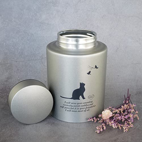 Mianachilu Stainless Steel Cat Urns for Ashes - Up to 60 lbs Memorial Keepsake Pet Urn with Airtight Threaded Lid & Waterproof Seal - Durable & Rustproof Cremation Urn - Curiosity Cat Design Memorial Gift - Image 3