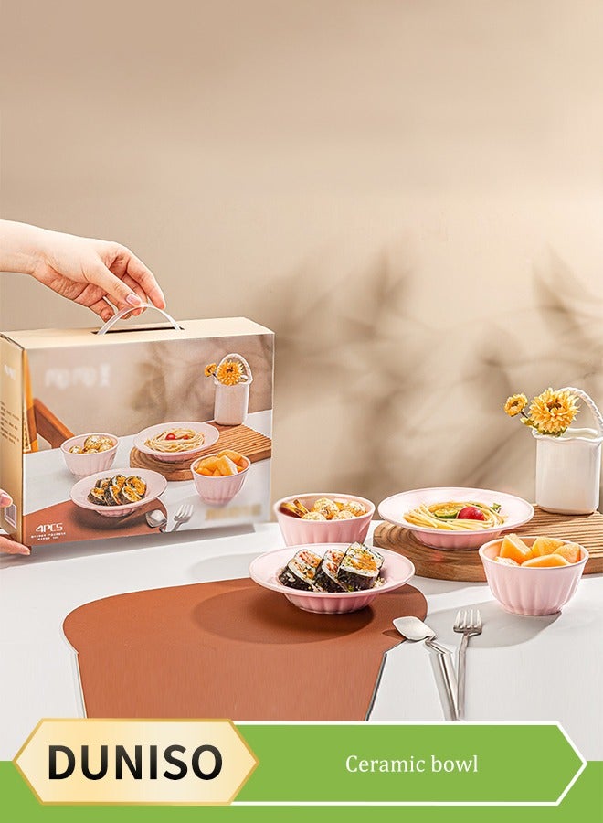 DUNISO 4 Pcs Dinnerware Set，Premium Porcelain Dinner Set，Home Tableware Set，High Temperature Resistance, Easy To Clean，Includes Plates, Round Bowls，With Simple And Fresh Style，Suitable For Two People To Use，For Oven And Dishwasher And Microwave Safe - Image 1