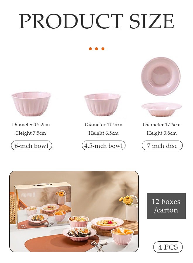 DUNISO 4 Pcs Dinnerware Set，Premium Porcelain Dinner Set，Home Tableware Set，High Temperature Resistance, Easy To Clean，Includes Plates, Round Bowls，With Simple And Fresh Style，Suitable For Two People To Use，For Oven And Dishwasher And Microwave Safe - Image 2