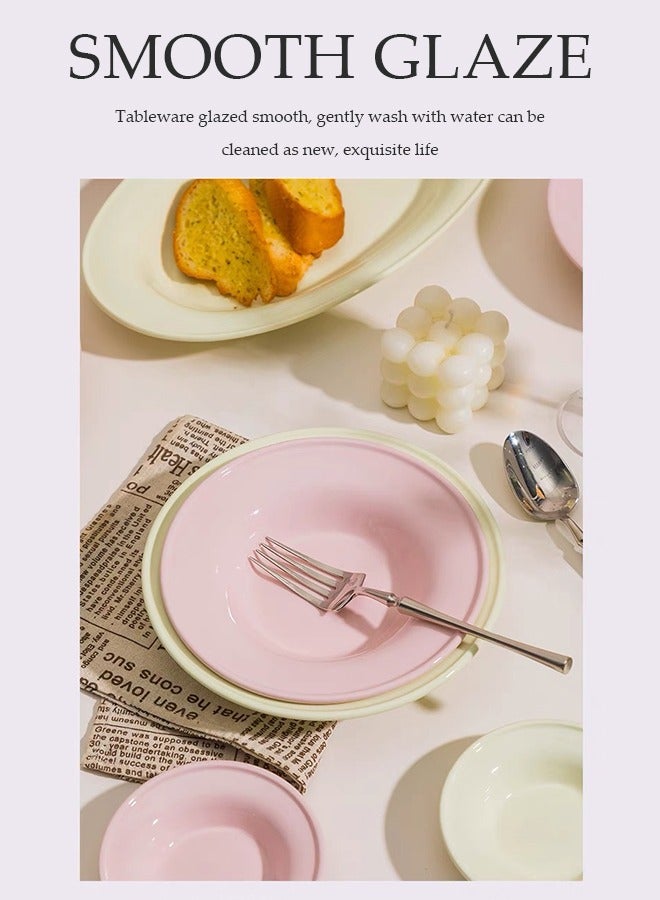 DUNISO 4 Pcs Dinnerware Set，Premium Porcelain Dinner Set，Home Tableware Set，High Temperature Resistance, Easy To Clean，Includes Plates, Round Bowls，With Simple And Fresh Style，Suitable For Two People To Use，For Oven And Dishwasher And Microwave Safe - Image 5