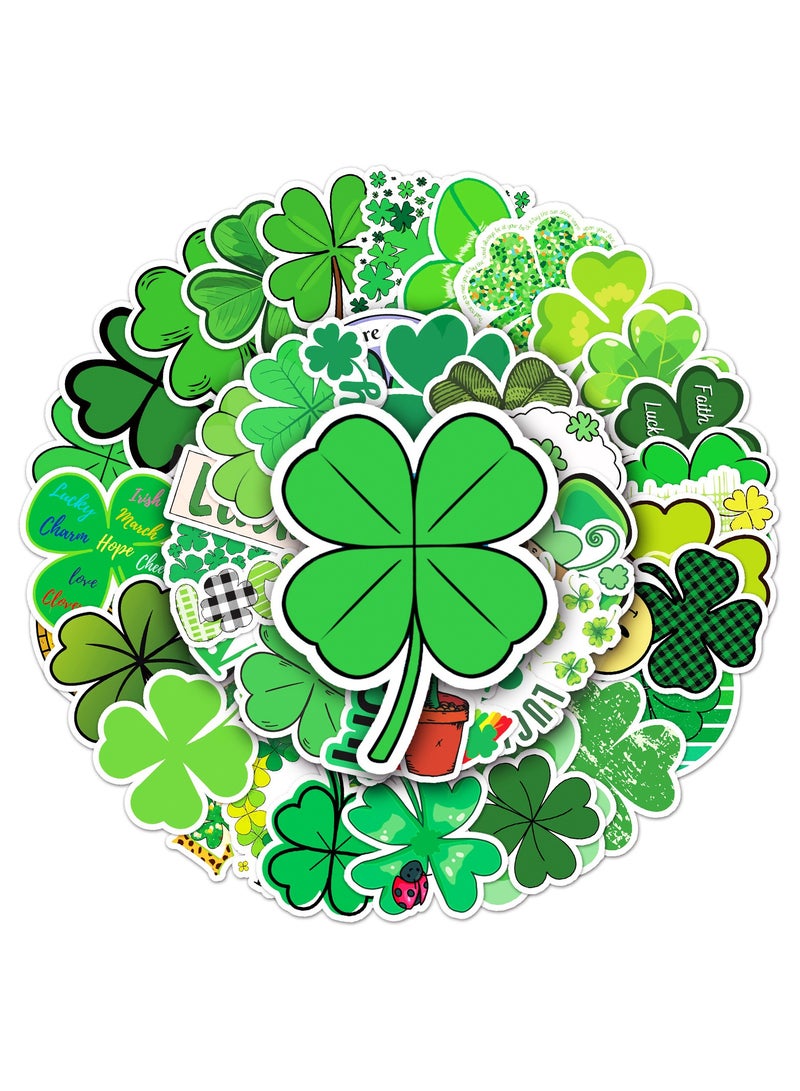 50pcs Green Four Leaf Clover Stickers for Boys Girls Teens Waterproof Vinyl Stickers for Laptop Hydro flasks Luggage Cup Phone Water Bottles Notebook Tablet Car Bike Cartoon Decals Pack - Image 1