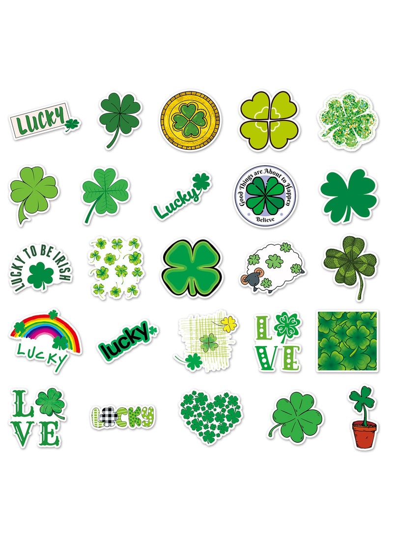50pcs Green Four Leaf Clover Stickers for Boys Girls Teens Waterproof Vinyl Stickers for Laptop Hydro flasks Luggage Cup Phone Water Bottles Notebook Tablet Car Bike Cartoon Decals Pack - Image 3