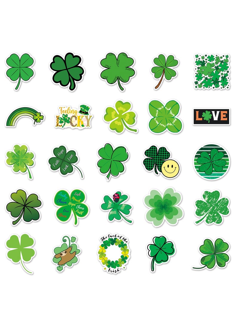 50pcs Green Four Leaf Clover Stickers for Boys Girls Teens Waterproof Vinyl Stickers for Laptop Hydro flasks Luggage Cup Phone Water Bottles Notebook Tablet Car Bike Cartoon Decals Pack - Image 2