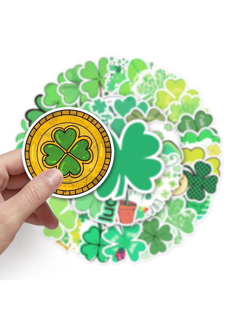 50pcs Green Four Leaf Clover Stickers for Boys Girls Teens Waterproof Vinyl Stickers for Laptop Hydro flasks Luggage Cup Phone Water Bottles Notebook Tablet Car Bike Cartoon Decals Pack - Image 5