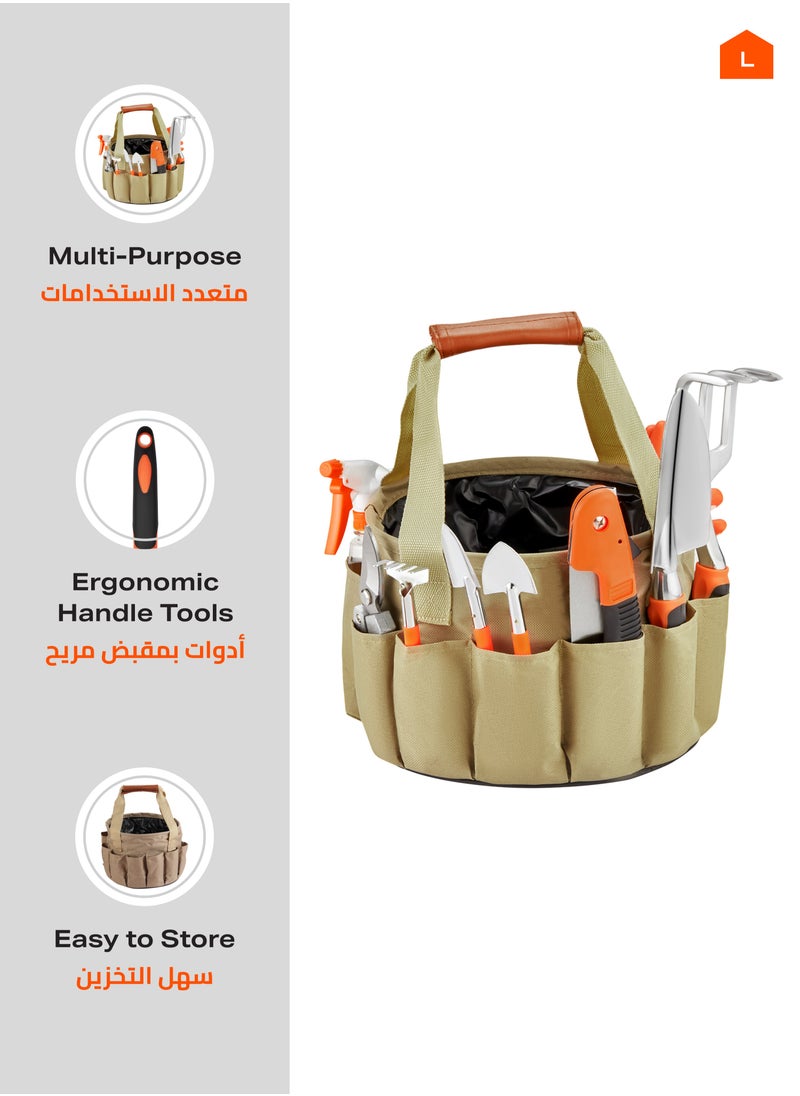 LAWAZIM Garden Bucket with Tools -10 Piece- Heavy Duty Rust-Resistant Ergonomic Gardening Tools with Storage Bag and Hand and Wrist Protective Gloves for Landscaping Planting Pruning  - Image 2