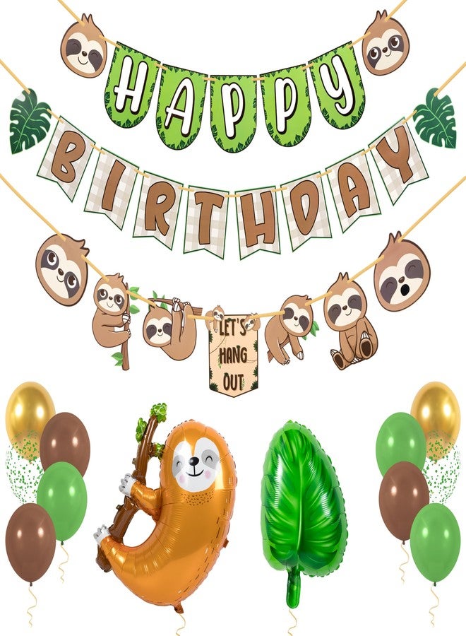 Pirese Sloth Birthday Decorations - Happy Birthday Banner Kit with Balloons, Sloth Party Supplies, Sloth Decor for Kids, Cute Jungle Sloth Decorations, Sloth Theme Party Decor, Sloth Balloon - Image 1