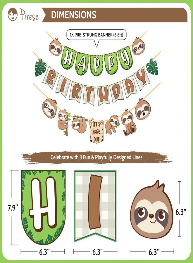 Pirese Sloth Birthday Decorations - Happy Birthday Banner Kit with Balloons, Sloth Party Supplies, Sloth Decor for Kids, Cute Jungle Sloth Decorations, Sloth Theme Party Decor, Sloth Balloon - Image 3