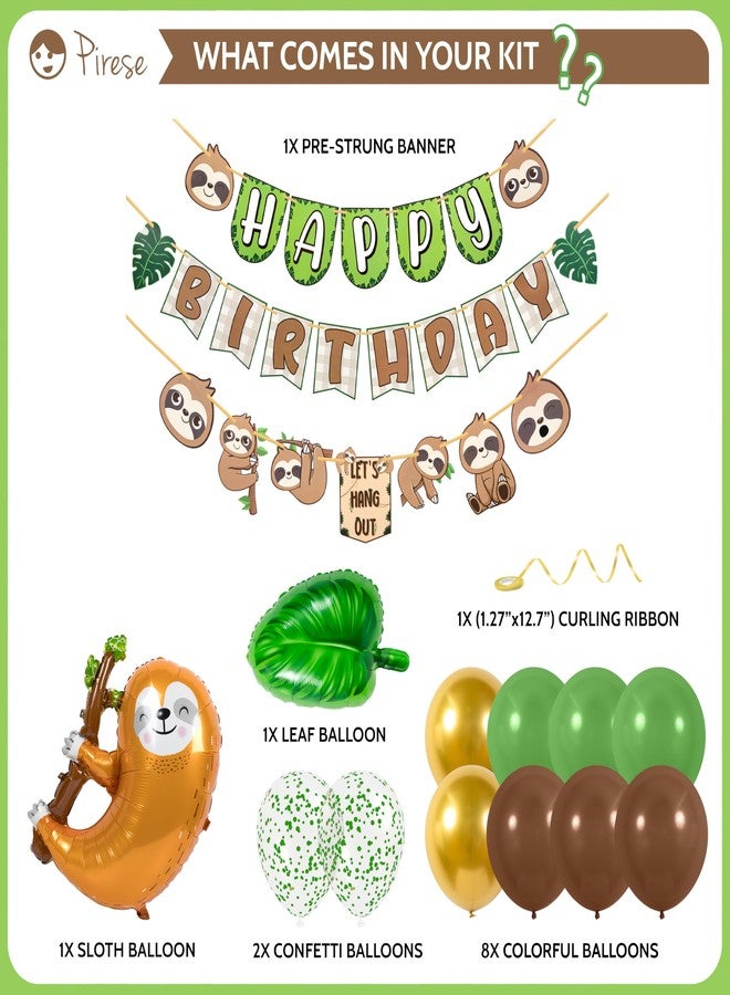 Pirese Sloth Birthday Decorations - Happy Birthday Banner Kit with Balloons, Sloth Party Supplies, Sloth Decor for Kids, Cute Jungle Sloth Decorations, Sloth Theme Party Decor, Sloth Balloon - Image 2