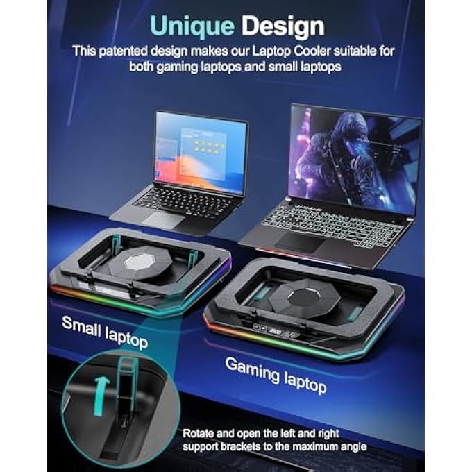 rayihni GAMING LAPTOP COOLING PAD, RGB LAPTOP COOLER STAND WITH POWERFUL TURBOFAN (3500 RPM), HEIGHT ADJUSTABLE LAPTOP FAN COOLING PAD FOR 13-19 INCHES NOTEBOOK, WITH SEALED FOAM, TOUCH CONTROL - Image 3