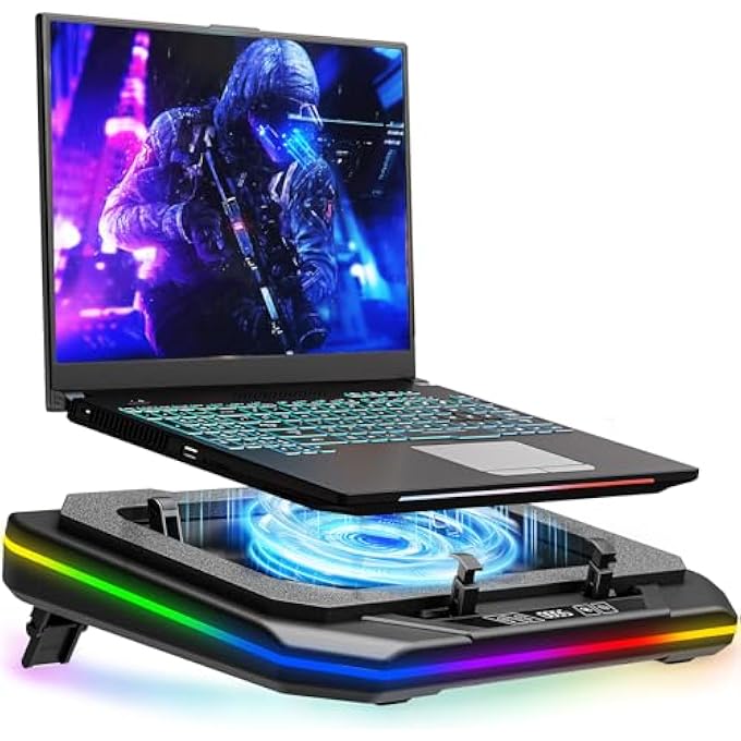 rayihni GAMING LAPTOP COOLING PAD, RGB LAPTOP COOLER STAND WITH POWERFUL TURBOFAN (3500 RPM), HEIGHT ADJUSTABLE LAPTOP FAN COOLING PAD FOR 13-19 INCHES NOTEBOOK, WITH SEALED FOAM, TOUCH CONTROL - Image 1
