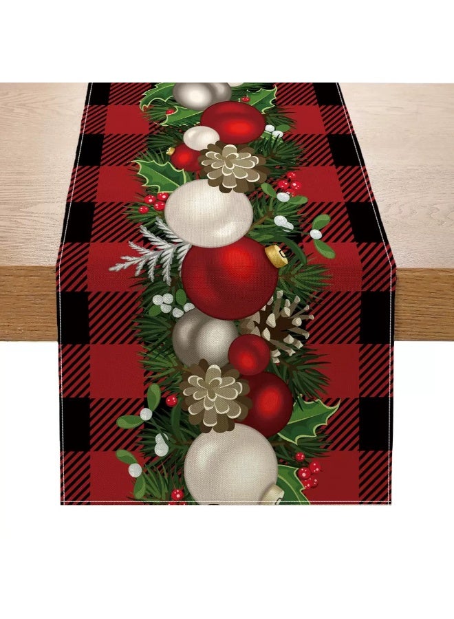 Red Black Christmas Table Runner 183 x 33 CM,Merry Christmas Table Runner with Red Bells,Seasonal Winter Xmas Holiday Kitchen Dining for Xmas Decorations - Image 1