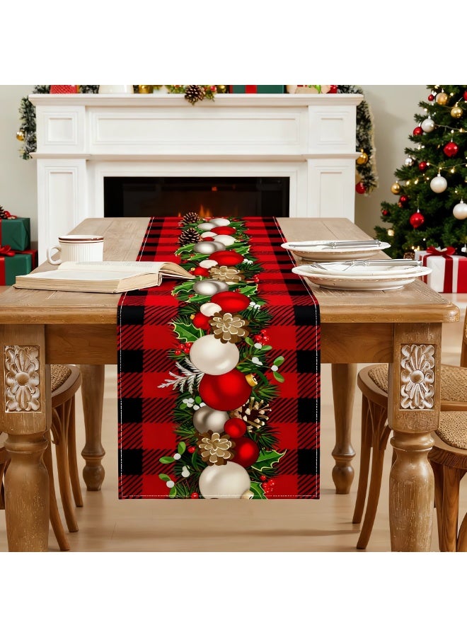 Red Black Christmas Table Runner 183 x 33 CM,Merry Christmas Table Runner with Red Bells,Seasonal Winter Xmas Holiday Kitchen Dining for Xmas Decorations - Image 2