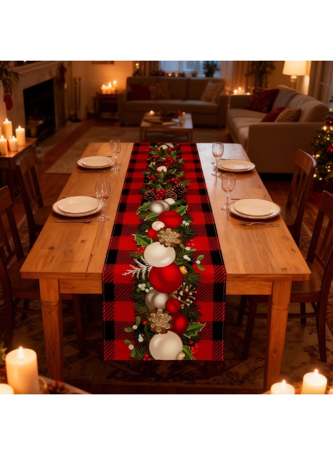 Red Black Christmas Table Runner 183 x 33 CM,Merry Christmas Table Runner with Red Bells,Seasonal Winter Xmas Holiday Kitchen Dining for Xmas Decorations - Image 4