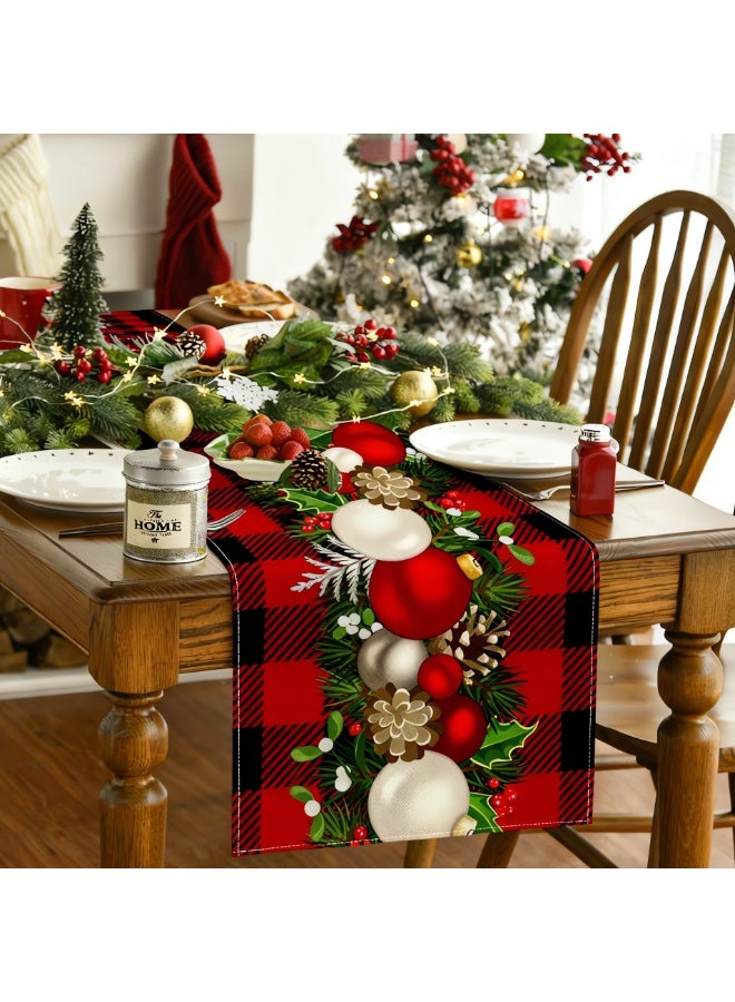 Red Black Christmas Table Runner 183 x 33 CM,Merry Christmas Table Runner with Red Bells,Seasonal Winter Xmas Holiday Kitchen Dining for Xmas Decorations - Image 5