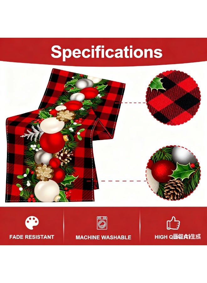 Red Black Christmas Table Runner 183 x 33 CM,Merry Christmas Table Runner with Red Bells,Seasonal Winter Xmas Holiday Kitchen Dining for Xmas Decorations - Image 3
