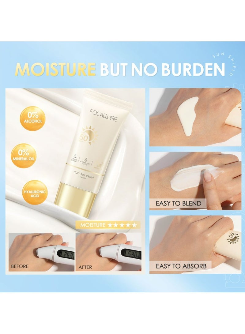 FOCALLURE Pure Natural Lip Oil Soften Moisturized Repaired Lip Care Oil Waterproof Lip Plumper Set + Soft Sun Cream Intensive Non Sticky Sunscreen Defense Sunscreen Gel SPF 50 PA+++ - Image 5