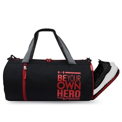Sfane Polyester Men & Women Trendy Sports Duffle/Gym Bag/Shoulder Bag (Black & Red) - Image 1