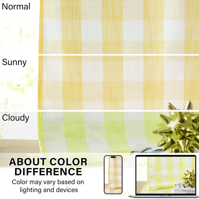 Bapawfish Yellow White Buffalo Check Semi Sheer Curtains,84 Inches Long Cottage Drapes for Bedroom Living Room,Rustic Checkered Window Treatment,Rod Pocket,Yellow/White,40" Wx84 L(Pack of 2) - Image 5