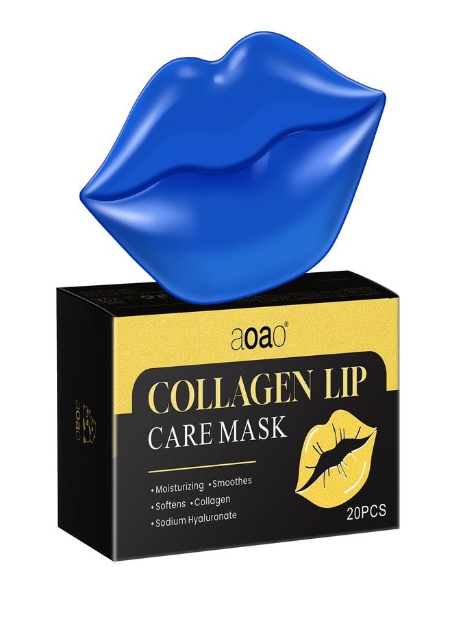 AOAO Lip Mask Overnight, Hydrolyzed Collagen & Sodium Hyaluronate Gel Pads for Intensive Moisture, Repairing Chapped Lips and Reducing Wrinkles, Daily Lip Care for Smoothing, 20Pcs (Blue - Image 1