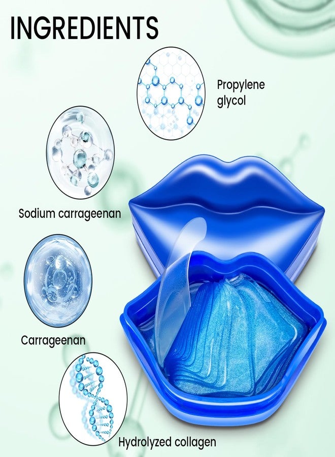 AOAO Lip Mask Overnight, Hydrolyzed Collagen & Sodium Hyaluronate Gel Pads for Intensive Moisture, Repairing Chapped Lips and Reducing Wrinkles, Daily Lip Care for Smoothing, 20Pcs (Blue - Image 5