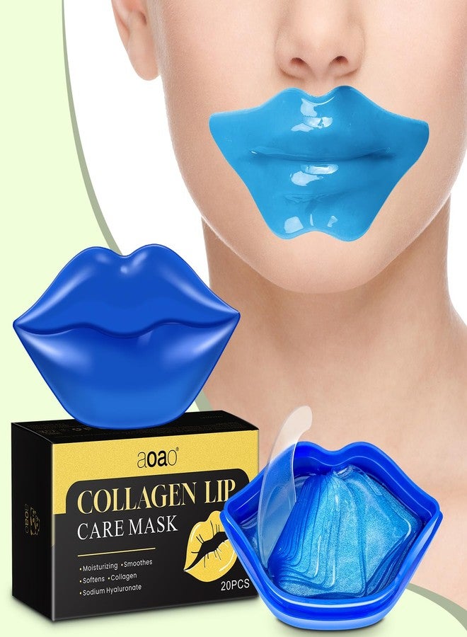 AOAO Lip Mask Overnight, Hydrolyzed Collagen & Sodium Hyaluronate Gel Pads for Intensive Moisture, Repairing Chapped Lips and Reducing Wrinkles, Daily Lip Care for Smoothing, 20Pcs (Blue - Image 4