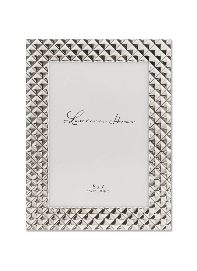 Lawrence Frames Lawrence Frames Diamond Pattern Polished Metal Picture Frame  5x7  Silver  - Image 1
