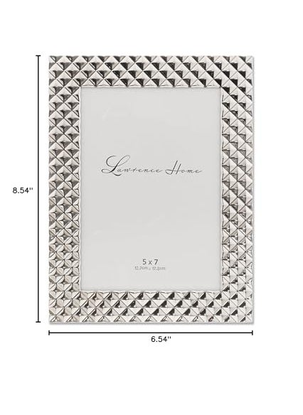 Lawrence Frames Lawrence Frames Diamond Pattern Polished Metal Picture Frame  5x7  Silver  - Image 5