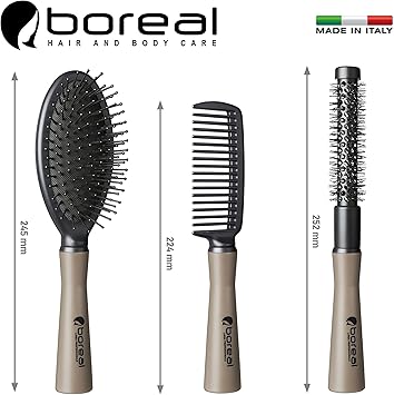 Boreal مجموعة فرشاة شعر احترافية فرشاة وسادة بيضاوية مشط رول حراري مصنوع في إيطاليا فكرة جيدة للنساء للشعر الجاف والرطب والمستقيم والمجعد - Image 3