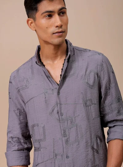 The Indian Garage Co Men Regular Fit Placement Embroidered Full Sleeves Cutaway Collar Resort Wear Shirt