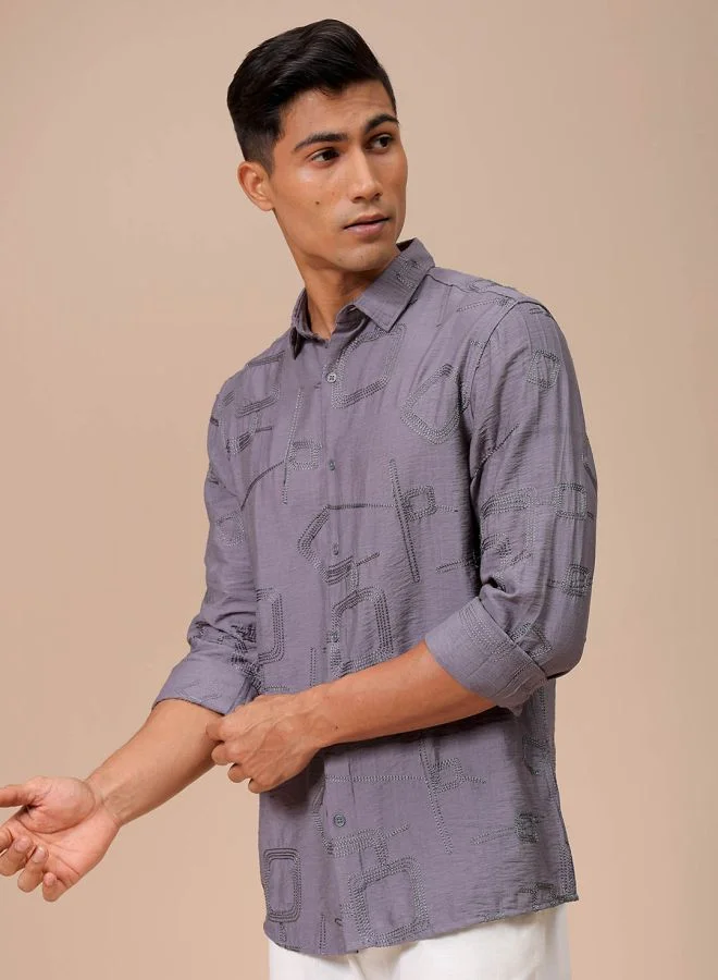 The Indian Garage Co Men Regular Fit Placement Embroidered Full Sleeves Cutaway Collar Resort Wear Shirt