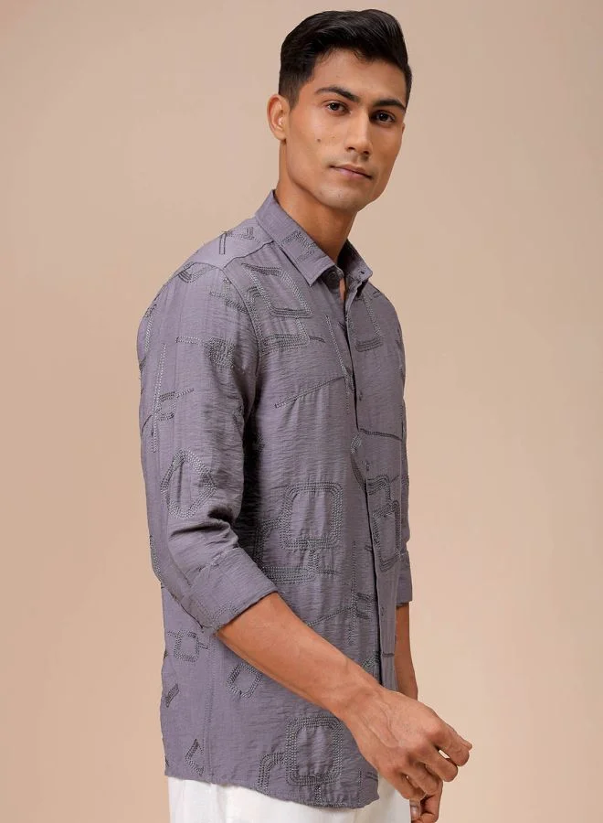 The Indian Garage Co Men Regular Fit Placement Embroidered Full Sleeves Cutaway Collar Resort Wear Shirt