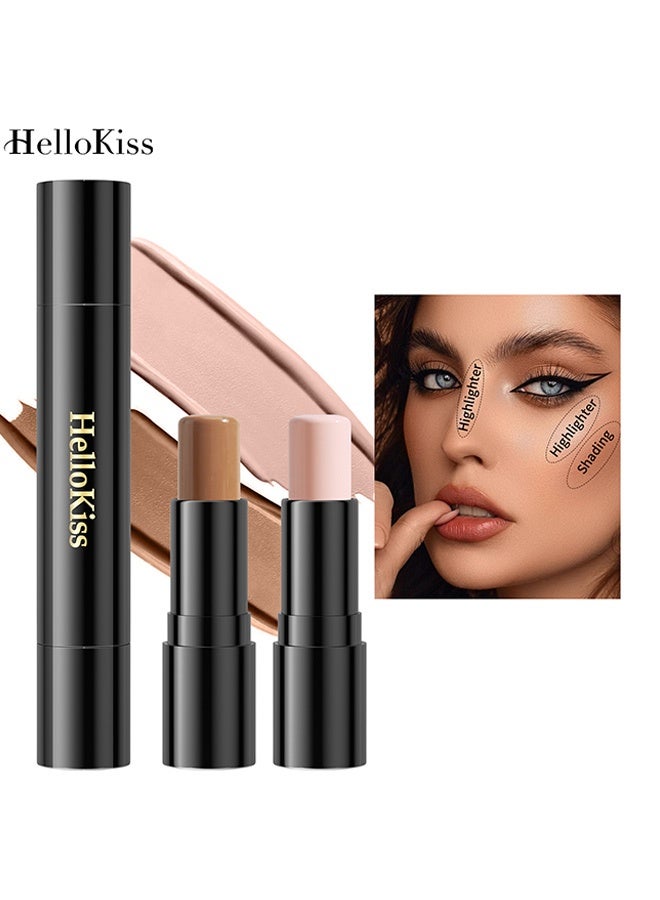HelloKiss 2 in 1 Makeup Shading Stick and Face Highlighter Stick Double End Contour Stick Cream Contour Stick Makeup Bronzer Stick Face Makeup Wonder Stick Face Brightens and Shades Pencil 01 - Image 1