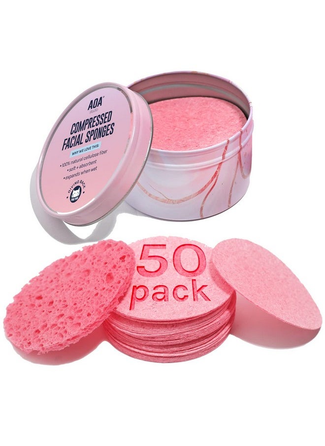 AOA STUDIO - 50-Count Compressed Facial Sponges 100% Natural Cosmetic Spa Sponges For Facial Cleansing, Exfoliating Mask, Remove For Makeup, Dead Skin, And Dirt (50 Counts, Pink) - Image 1