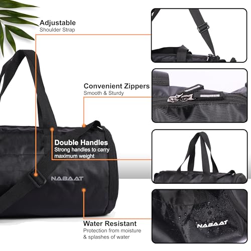 NABAAT EliteFit Classic Gym Bag for Men & Women Sports Bag/Kit Bag with Separate Shoe Compartment (Black, GMB-BK-3) - Image 3