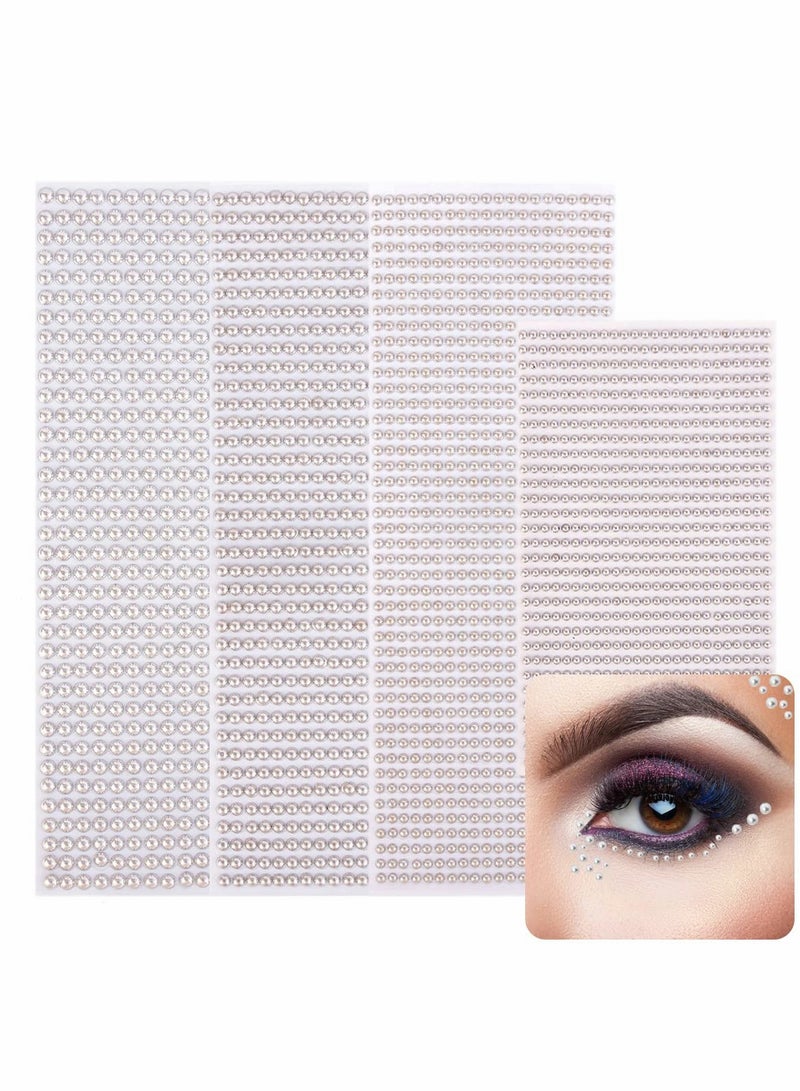 Excefore Pearl Rhinestone Stickers Makeup, Eye Body Face Gems Jewels Flat Pearls Nail Art Decorations 3D Self Adhesive Crystal Makeup Diamonds Temp Tattoo Dots for Women Party Supplies, 4 Size 2800 PCS (Silver - Image 1