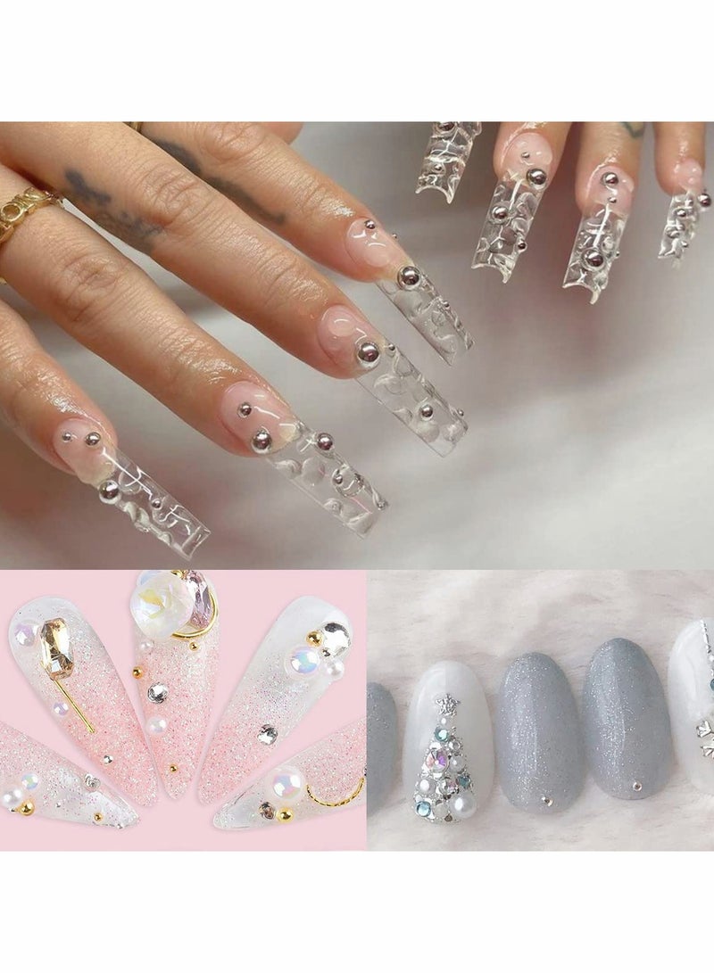 Excefore Pearl Rhinestone Stickers Makeup, Eye Body Face Gems Jewels Flat Pearls Nail Art Decorations 3D Self Adhesive Crystal Makeup Diamonds Temp Tattoo Dots for Women Party Supplies, 4 Size 2800 PCS (Silver - Image 2