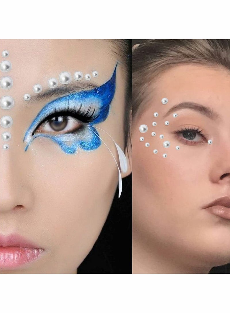 Excefore Pearl Rhinestone Stickers Makeup, Eye Body Face Gems Jewels Flat Pearls Nail Art Decorations 3D Self Adhesive Crystal Makeup Diamonds Temp Tattoo Dots for Women Party Supplies, 4 Size 2800 PCS (Silver - Image 3