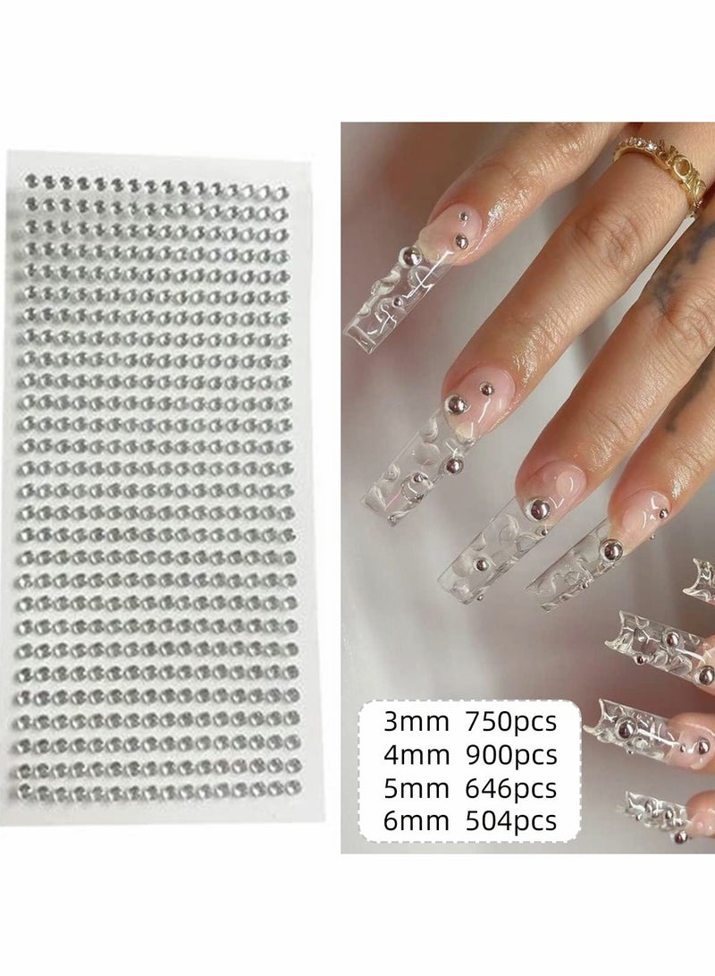 Excefore Pearl Rhinestone Stickers Makeup, Eye Body Face Gems Jewels Flat Pearls Nail Art Decorations 3D Self Adhesive Crystal Makeup Diamonds Temp Tattoo Dots for Women Party Supplies, 4 Size 2800 PCS (Silver - Image 4