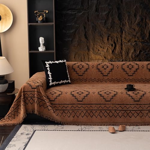 VC Life VClife Bohemian Sofa Covers Chenille Couch Cover for Sectional Couch, Soft Non Slip Couch Covers for 2 Cushion Sofa Breathable Sofa Furniture Protector Slip Cover for Couch, Pumpkin, 71"X118" - Image 1