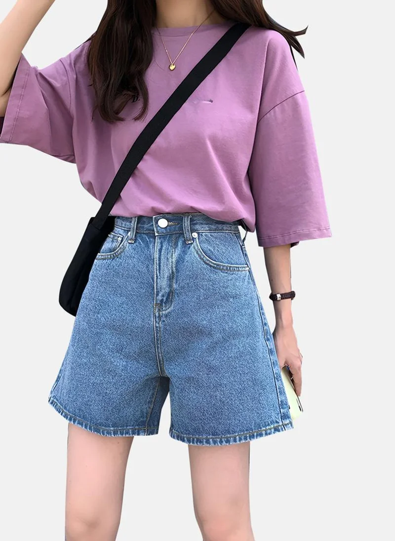 YUNIQEE Blue Solid Denim Shorts