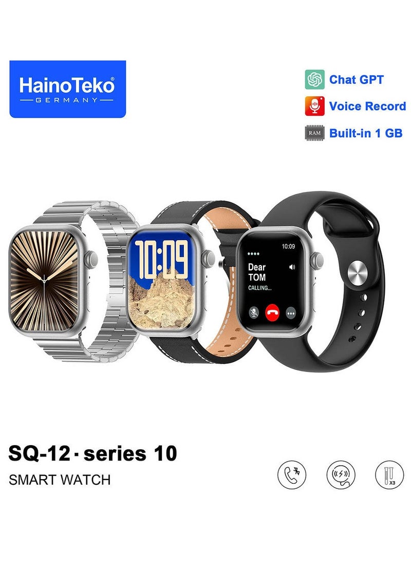 Haino Teko - HainoTeko SQ-12 Series 10 Smart Watch with AMOLED Display Chat GPT Video Recording and 3 Pair Straps Designed for Ladies and Gents Silver - Image 1