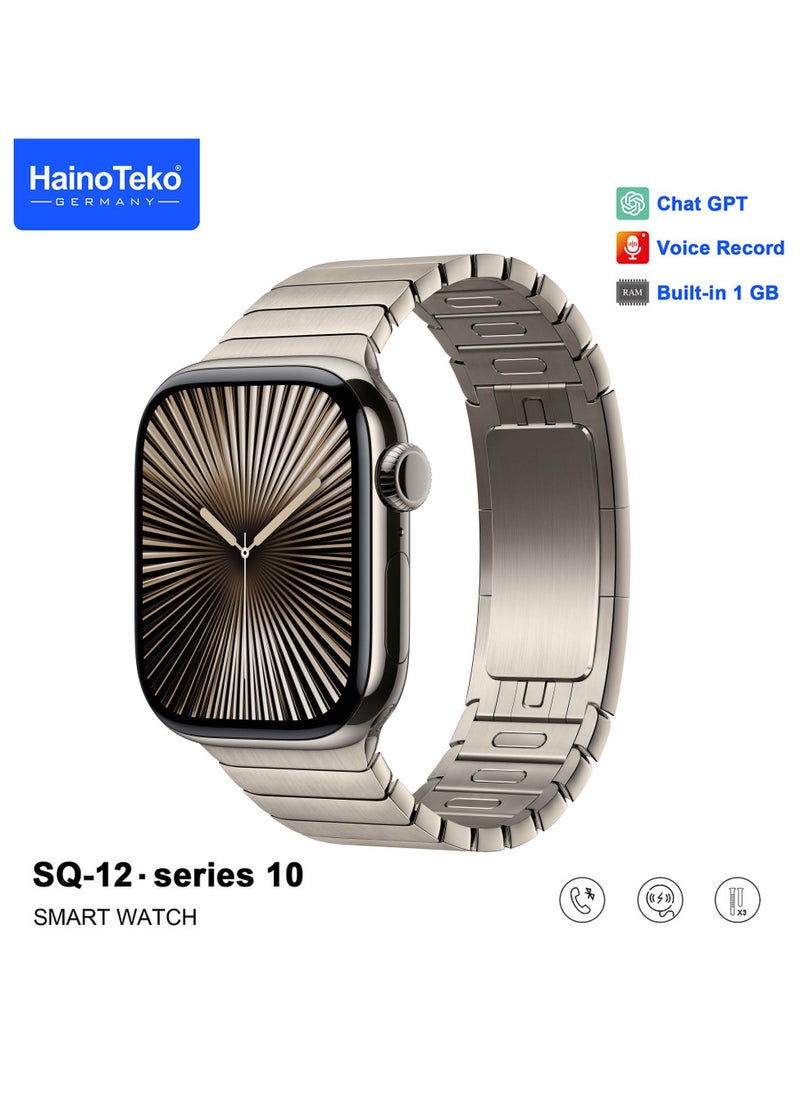 Haino Teko - HainoTeko SQ-12 Series 10 Smart Watch with AMOLED Display Chat GPT Video Recording and 3 Pair Straps Designed for Ladies and Gents Silver - Image 1