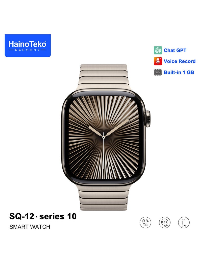 Haino Teko - HainoTeko SQ-12 Series 10 Smart Watch with AMOLED Display Chat GPT Video Recording and 3 Pair Straps Designed for Ladies and Gents Silver - Image 1